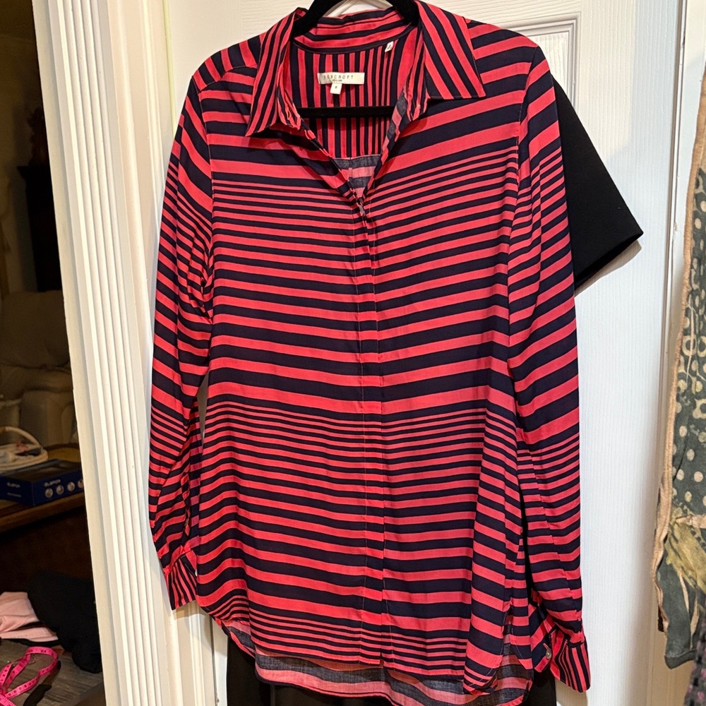Foxcroft Red and Black Striped Shirt